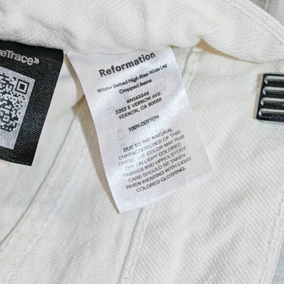 Reformation Women's Wilder Belted High Rise Wide Leg Jeans White size 26 - Picture 8 of 12